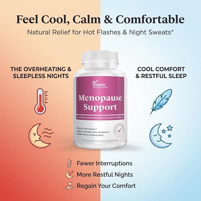 Menopause & Perimenopause Supplements for Women - Hot Flashes Relief | Black Cohosh, Dong Quai, Red Clover, Sage, Vitex & Soy Isoflavones, 60 Capsules, Night Sweats, Mood, Hormone Balance, Non-GMO