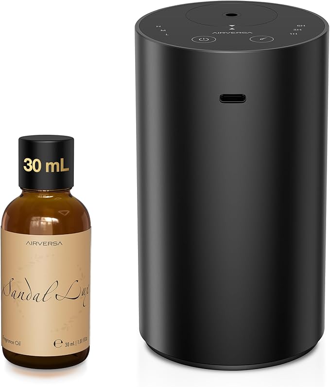 Airversa ADX Waterless Essential Oil Diffuser Starter Kit, Black | 30 mL ST 33# Hotel Scent Fragrance Oil, Battery Operated, Up to 600 sq ft, Portable for Home Car Office, ADXKit-30-E