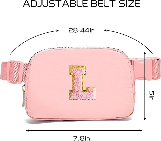 Gitus Belt Bag Fanny Pack Crossbody Bags with Initial Letter Patch Cute Stuff Birthday Gifts for Teenager Girls Trendy Preppy Stuff for Teen Girls Cool Stuff for Teens (Light Pink-L)