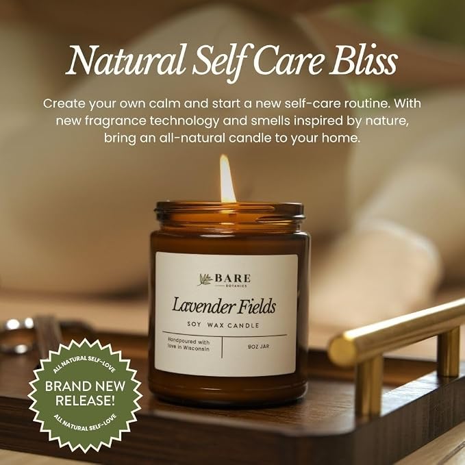 Bare Botanics Non-Toxic Yuzu Mandarin 9oz Soy Candle - 100% Plant-Based Fragrance Oils - Handpoured in WI - 40+ Hrs