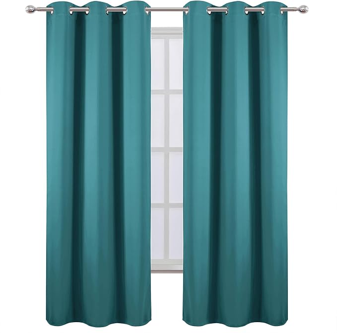 LEMOMO Sea Teal Blackout Curtains 34 x 84 Inch Length/Set of 2 Curtain Panels/Thermal Insulated Room Darkening Blackout Curtains for Bedroom