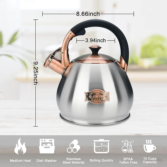 Tea Kettle Stovetop Whistling Kettle Teapot, 3Quart Tea Pot Stainless Steel Teakettle for Stove Top with Heat Proof Ergonomic Handle