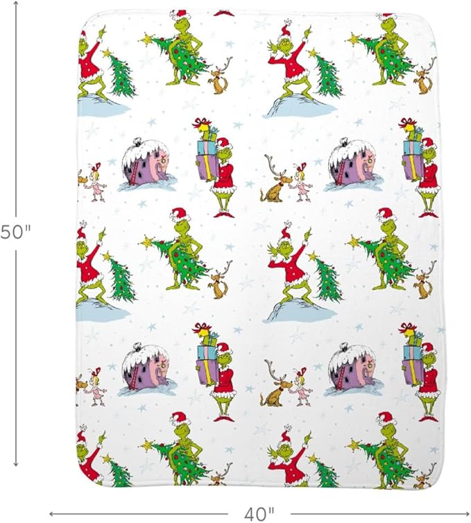Franco Collectibles The Grinch By Dr. Seuss Holiday Christmas Super Soft Cozy Plush Throw, 40 in x 50 in, (Officially Licensed Product)