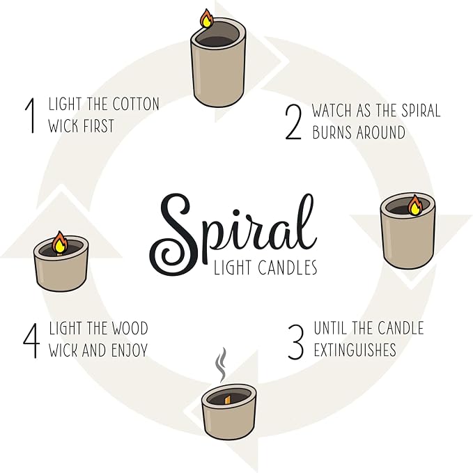 Spiral Light Candles - Sandalwood and Tonka (Large) | Cool Decorative Candle for Men & Women | Long Lasting Clean Burning Wax | Luxury Aromatherapy Gift for Birthdays & Housewarming |