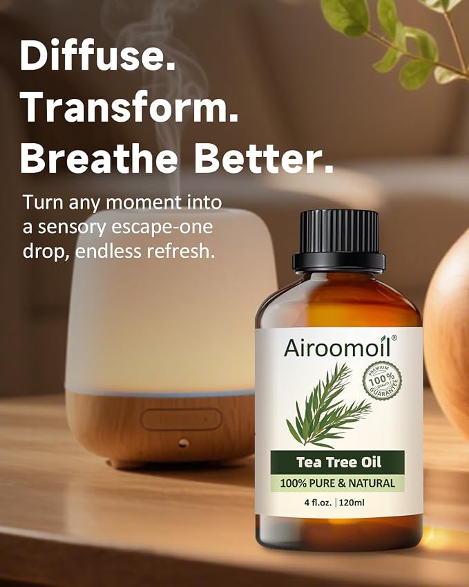 Tea Tree Essential Oil, Aromatherapy, Diffuser, 100%Pure, 4 Fl Oz | for Skin, Hair Care, Nails and Toenail Care, Body Massage, Home Cleaning Spray, DIY Soap Candle Making, Fresh Mint Scent