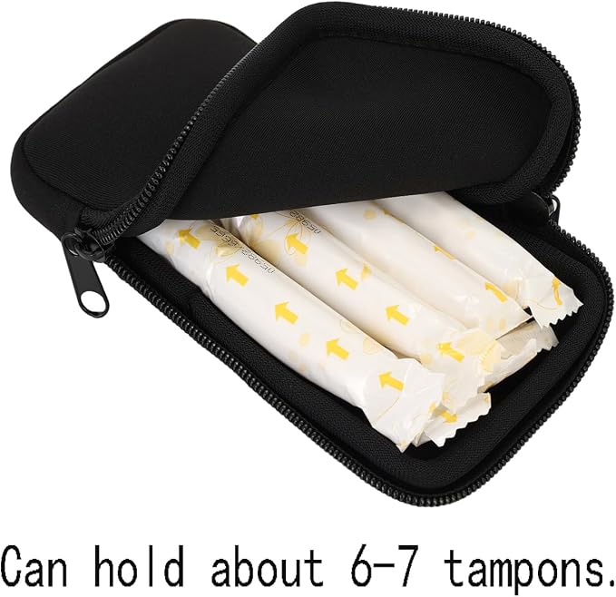Tampon Storage Bag, Neoprene Tampon Organizer Case with Zipper Small Pouch for Feminine Products Portable Period Bags for Women,Ladies (Black)