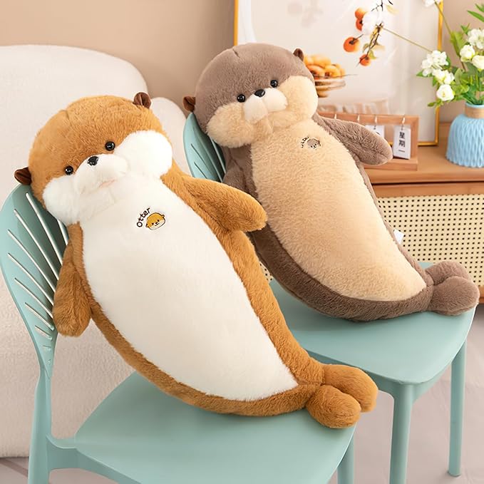 Otter Stuffed Animal 27.5" Cute Seal Plush Pillow Big Stuffed Sea Otter Plush Toy Otter Animal Plushies Decor Birthday Gift for Kids Children Girls Boys Yellow