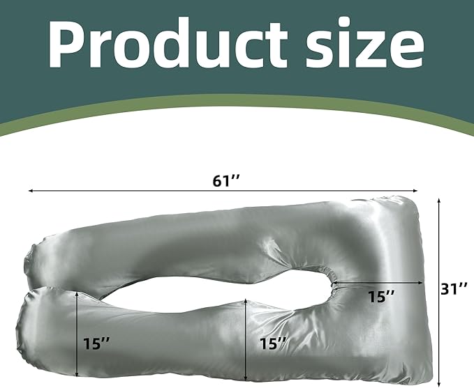 BALAPET Silky Satin Pregnancy Pillow Cover (ONLY Pillowcase), U Shaped Luxurious Smooth Maternity Pillow Cover, Soft & Breathable Large Pillow Protector with Hidden Zip for Side Sleeper, Dark Grey