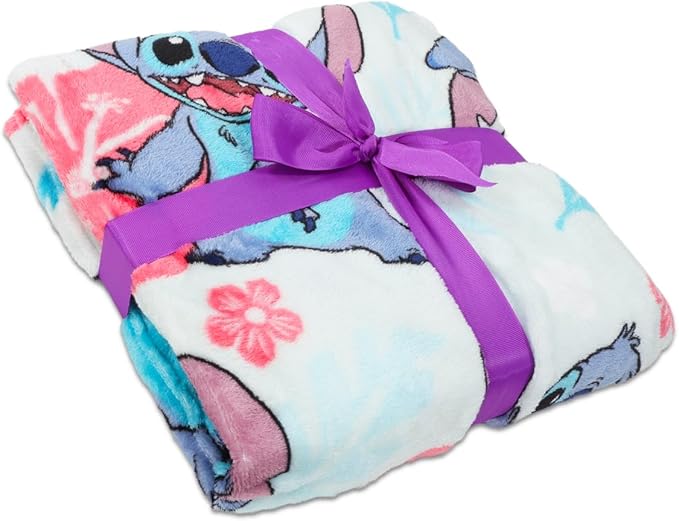 Disney Stitch Fleece Blanket Set - Bundle with Soft Lilo and Stitch Blanket Plus Stickers, More | Cozy Stitch Fleece Blanket 50x70”