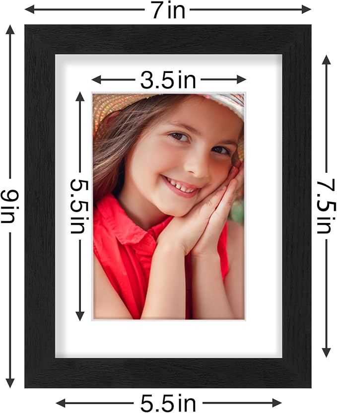 Vittanly 6x8 Picture Frames Set of 9 for Wall or Tabletop Display, Black | Display Pictures 4x6 with Mat or 6x8 without Mat, Small Photo Frames, Engineered Wood with Shatter Resistant Plexiglass