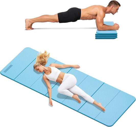Folding Yoga Mat Extra Thick 0.4 Inch, Foldable Yoga Mat 75 x 26 Inches, TPE Exercise Mat, 7-Panel Non Slip Cushioned Fitness Mat for Yoga, Pilates, Stretching, Home Workout