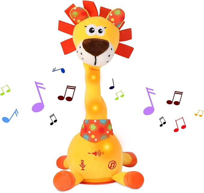 LUKETURE Dancing Talking Lion Plush, Interactive Stuffed Animal Toy, Musical Plush with Record & Repeat, Sings 10 Songs, LED Lights