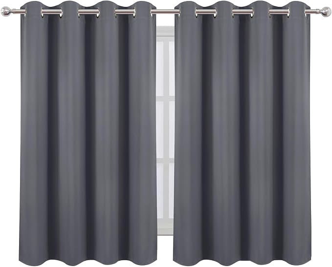 LEMOMO Blackout Curtains 66 x 54 Inch Long Grey Curtains Set of 2 Panels Room Darkening Curtains for Bedroom and Living Room