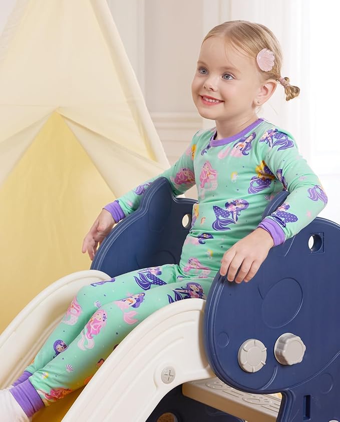 Bamboo Viscose Toddler Girls Kids Pajamas Unicorn Mermaid Pjs Long Sleeve Snug fit 12M-8Y 2pcs Soft Jammies