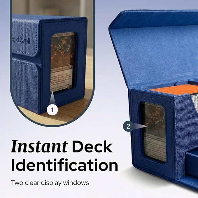 Card Deck Box Fits 200+ Double Sleeved，Commander Deck Box for Magic the Gathering with Dice Tray & Toploader Display,2 Dividers