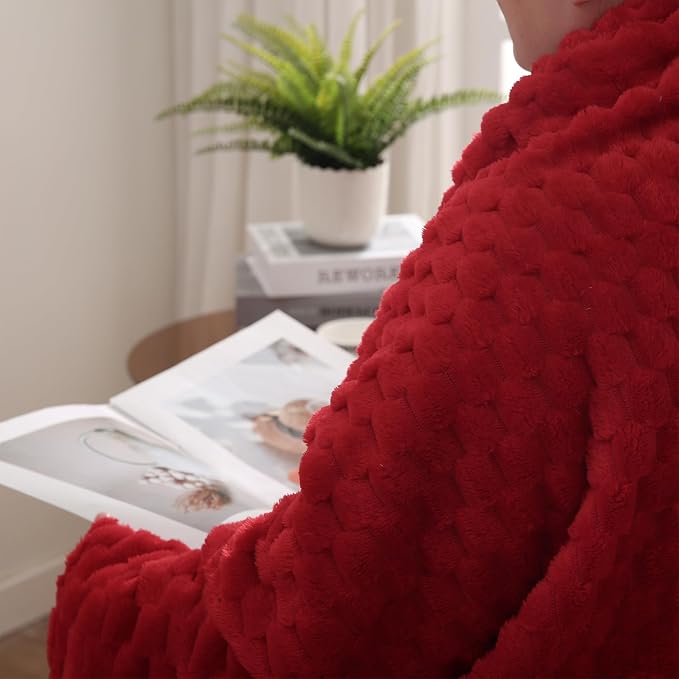 Red Throw Blanket 50"×60" inches Gifts for Mom Fuzzy 3D Jacquard Decorative | Flannel Fleece Super Soft Plush Cozy Blanket for Couch Sofa Chair Lightweight