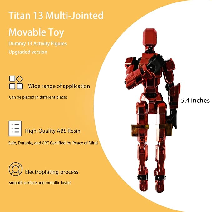 T13 Action Figure Set – 4-Pack Dummy 13|Titan 13 Poseable Robot Figures, DIY Collectible Toys for Kids & Adults, Metallic Style