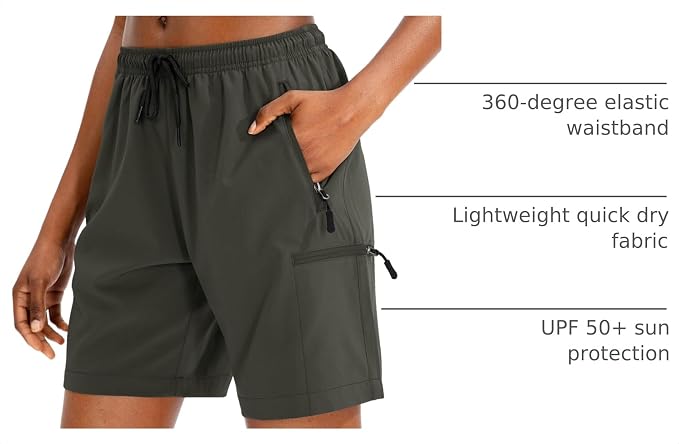 SANTINY Women's 5''/ 7''/9'' Hiking Cargo Shorts Quick Dry Lightweight Summer Shorts for Women Athletic Golf Zipper Pockets