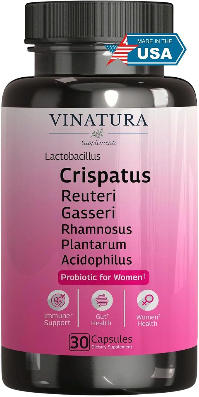 VINATURA Lactobacillus Rhamnosus, Reuteri, Gasseri, Plantarum, Crispatus, Acidophilus Probiotics - Probiotics for Women, Women Vaginal Health, Gut and Digestive Health - 30 Capsules
