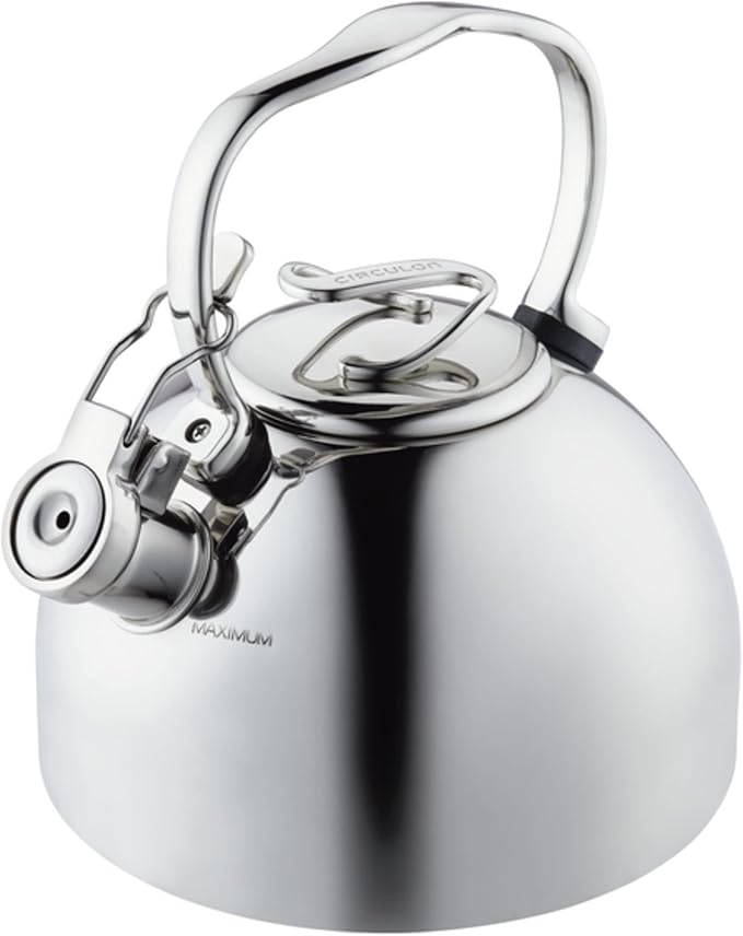 Circulon Stainless Steel Whistling Tea kettle/Teapot With Flip-Up Spout, 2.3 Quart - Silver