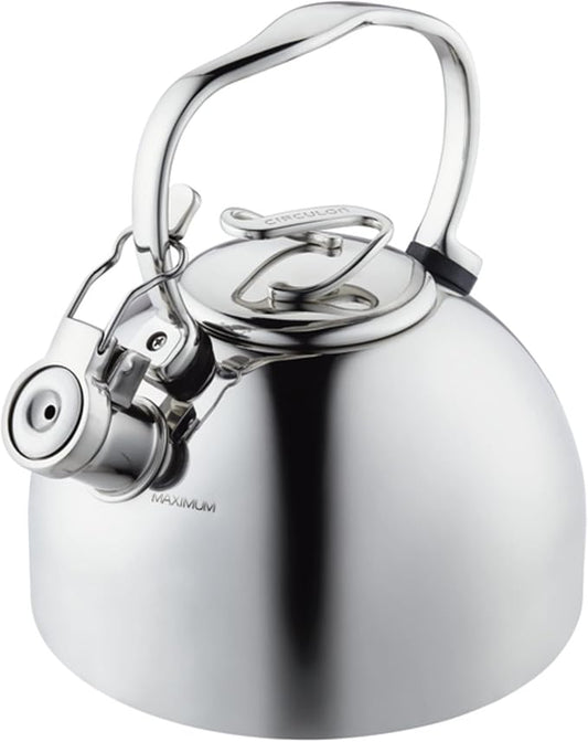 Circulon Stainless Steel Whistling Tea kettle/Teapot With Flip-Up Spout, 2.3 Quart - Silver