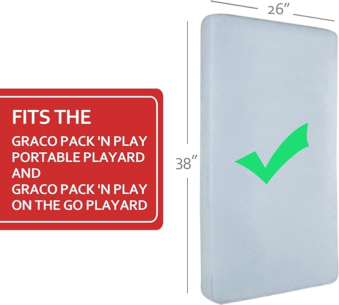 Pack and Play Mattress Pad (6 Sizes), Compatible with Graco Pack and Play On The Go Playard and Portable Playard, Playard Sheets Fitted Waterproof Protector Cover Soft Quilted