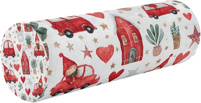 Watercolor Christmas Elves Stars White Neck Roll Pillow Bolster Round Health Memory Foam Long Cervical Cylinder Pillows with Removable Washable Cover for Body Bed Legs Back Yoga