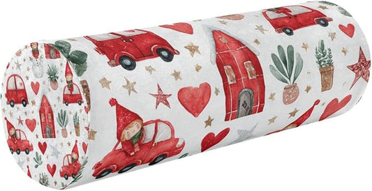 Watercolor Christmas Elves Stars White Neck Roll Pillow Bolster Round Health Memory Foam Long Cervical Cylinder Pillows with Removable Washable Cover for Body Bed Legs Back Yoga