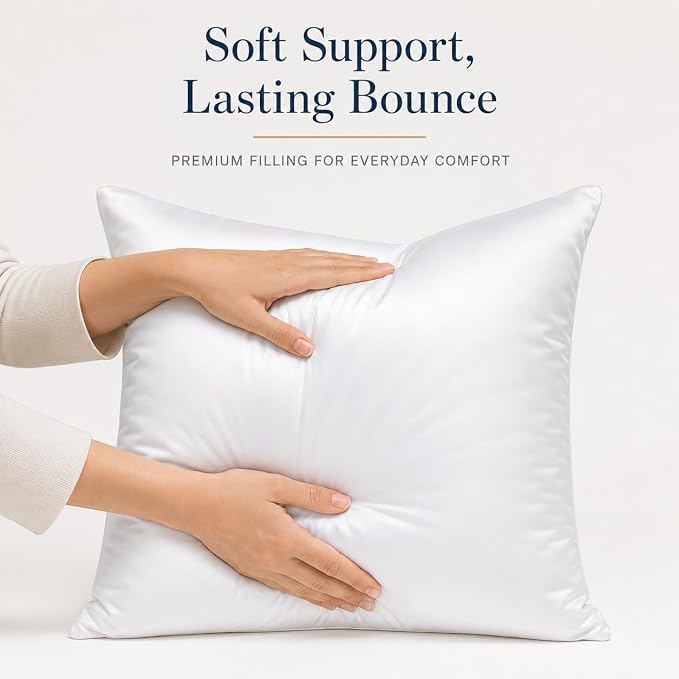Bemaystar Pillow Inserts, White Satin Pillow Inserts for Throw Pillow Covers, Soft Fluffy Square Cushion Inserts for Sofa Bed Couch Home Decor, 20x20 Inch