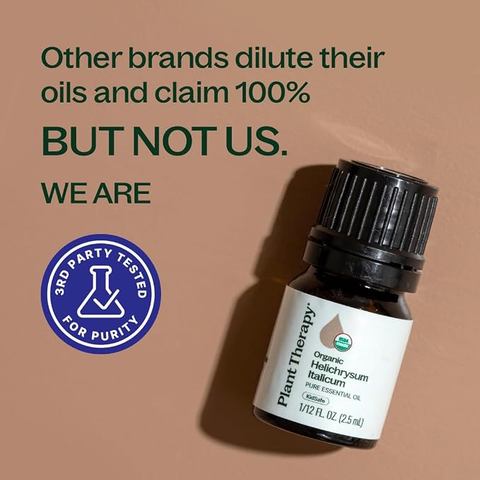 Plant Therapy Organic Helichrysum Essential Oil (Italicum), 2.5 mL (1/12 oz), 100% Pure, Undiluted, USDA Certified Organic, Great for Skincare, Diffusion, and Aromatherapy
