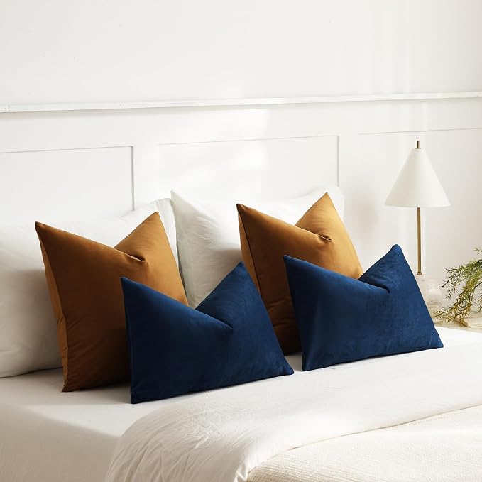 Euro Sham Covers 24x24 Golden Brown: Pack of 2 Cozy Soft Velvet Square Modern Luxury Decorative Throw Pillow Cases for Sofa Couch Living Room Bed Home Decor