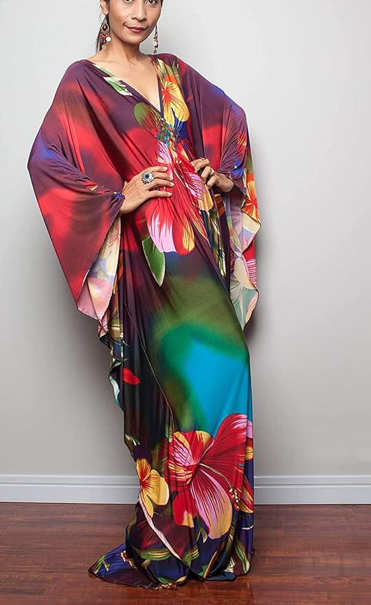 Venasha Womens Caftan Floral Print Kaftan Dress Short Sleeve Swimsuit Cover up Loungewear for Summer