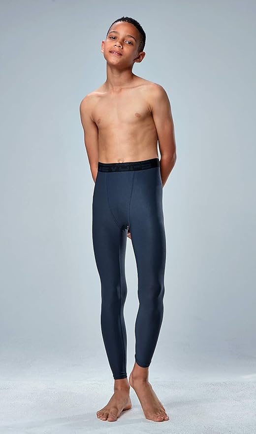 DEVOPS 2 Pack Youth & Boys Thermal Compression Baselayer Sport Tights Fleece Lined Pants & Long Sleeve Top