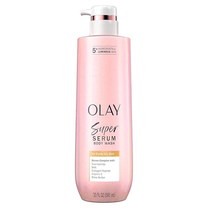 Olay Super Serum Body Wash for Extra Dry Skin, 24hr Long Lasting Hydration, 5+ Ingredient Complex for Bright Even Firm Luminous Skin, 20 fl oz