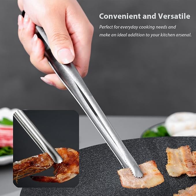2 Pcs Korean BBQ Tongs Kitchen,Stainless Steel Meat Grill Tong For Cooking Portable Kitchenware Grill Tongs for Home Outdoor Steak Salad Food