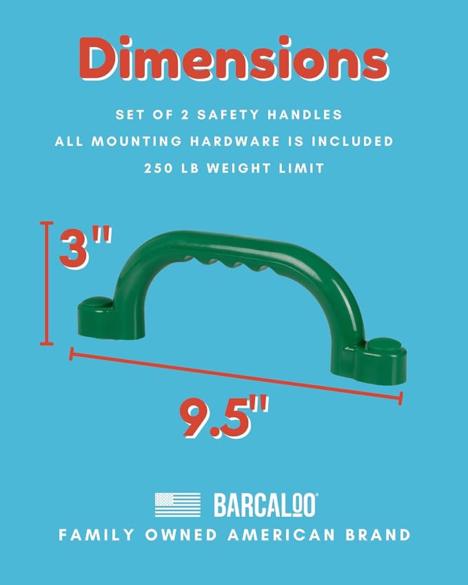 Playground Safety Handles - Outdoor Green Grab Handle Bars, Tree House Accessories, for Backyard Playset and Playground Equipment Replacement Safety Parts for Monkey Bars, Jungle Gym, and More