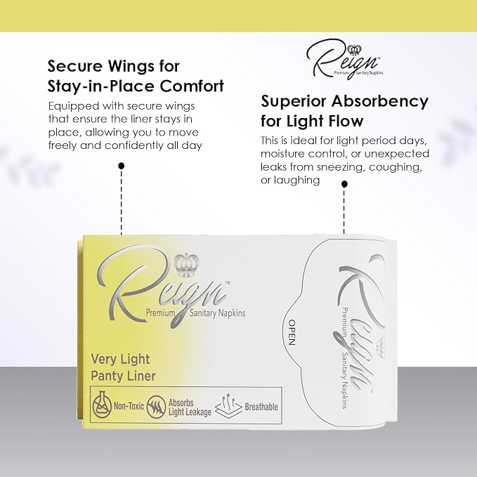 Reign Very Light Panty Liners, Menstrual Sanitary Napkins for Women, Feminine Panty Liners with Wings, Feminine Pad (20 Count)