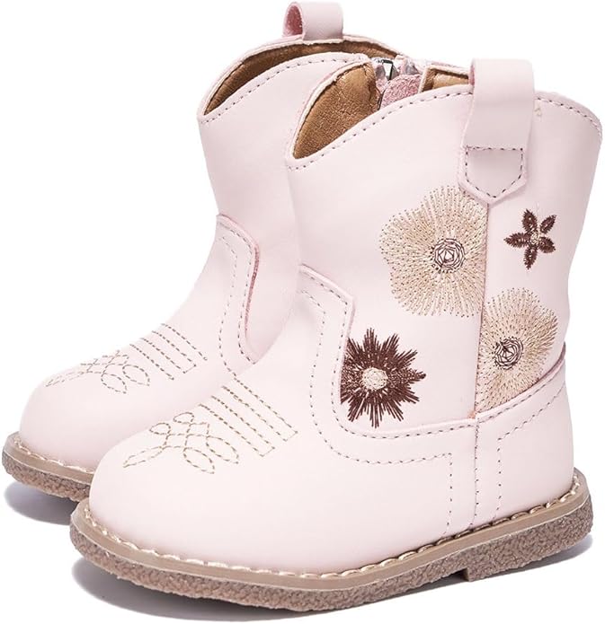 Newsonet Baby Cowboy Cowgirl Boots Infant Western Boots Toddler Boys Girls Round Toe Riding Mid Calf Boots All Seasons for 6 9 12 18 24 Months