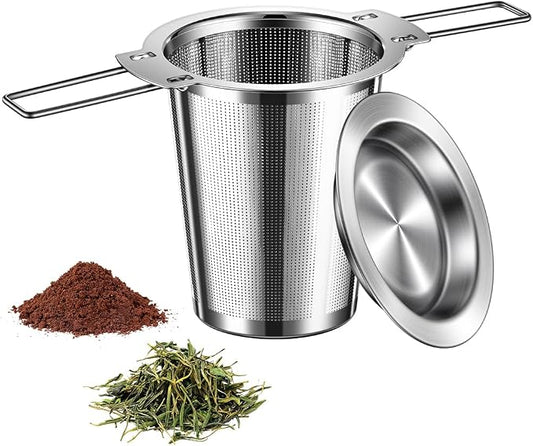 1Pack Long-Handled Tea Strainer with Drip Tray, BOMANSI BOMS Stainless Steel Tea Infuser Basket, Tea Infuser for Loose Leaf Tea, Fine Mesh Tea Diffuser, Loose Leaf Tea Steeper, Large Tea Infuser