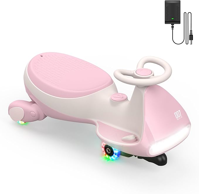 FanttikRide N7 Pro Electric Wiggle Car, Rechargeable Battery, CyberWiggle, 2 in 1 Swing Car, 2 Speeds Max 4 Mph, Anti-Rollover, Flashing Wheels, Bluetooth, for Ages 3 and Up, 150 Lbs,Pinkish White