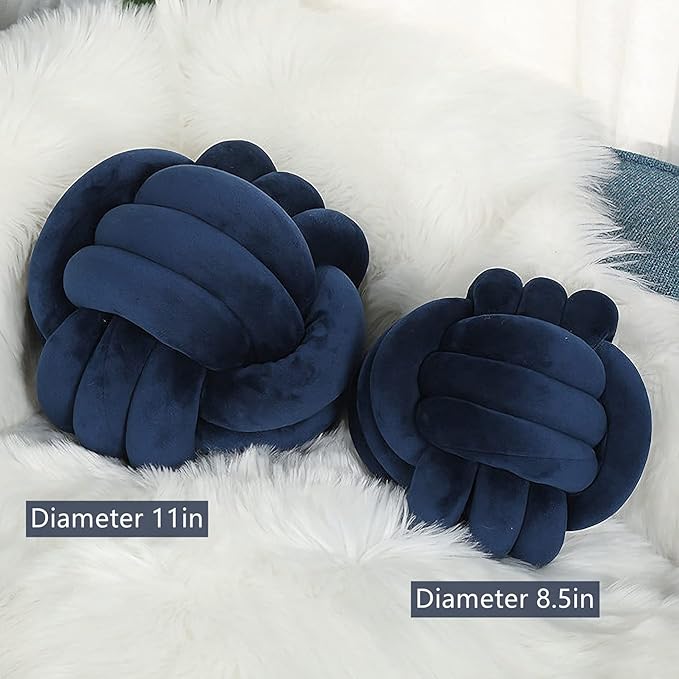 Knot Pillow Ball Round Cushion Pillows, Children Room Decoration Plush Toys Calming Stress Relief Toy (Dark Blue,8.5in/22cm)