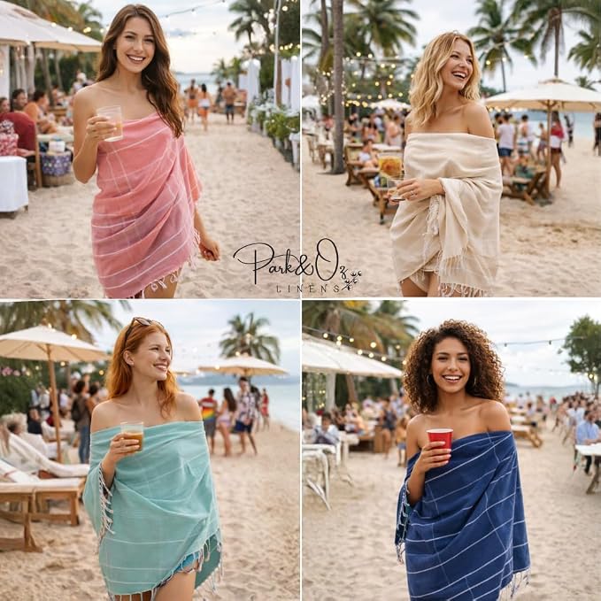PARK&OZ Turkish Beach Towel – Oversized 100% Cotton, Quick-Dry, Absorbent, Sand-Free Blanket 72x40 – XL, Lightweight Pool Towel for Adults, Women, Men – Sand Resistant & Perfect Travel (Light Gray)