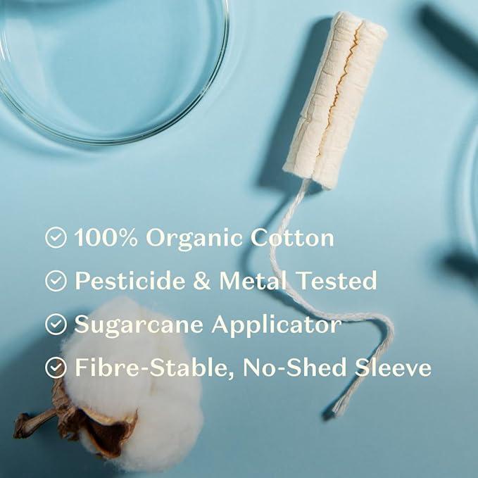 Daye Organic Tampons Regular | 54ct | Pesticide & Metal Tested, 100% Organic Cotton, Best Absorbency | No-Shed Sleeve, Sugarcane Applicator