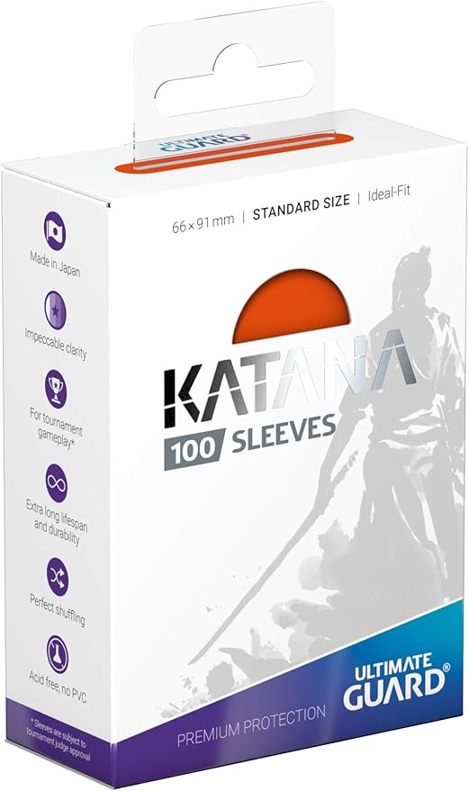 Ultimate Guard Katana Card Sleeves: 100 Standard Size TCG Sleeves, 66 x 91mm, Orange Back, Tournament Quality, No PVC & Acid-Free, High Clarity