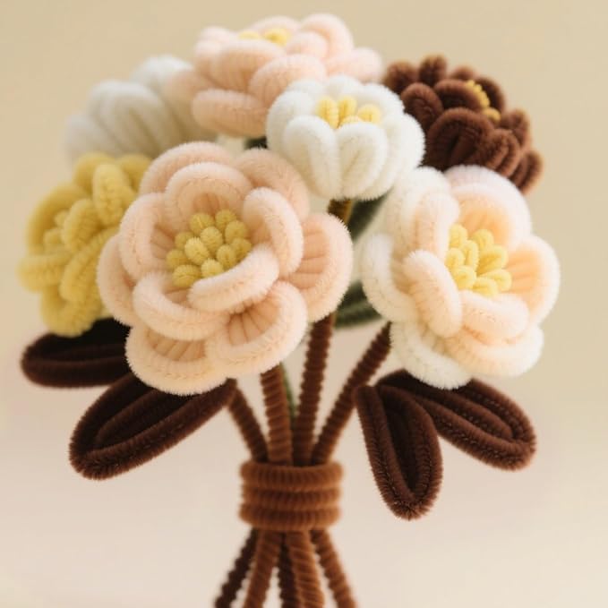ASTARON 521 Pcs Pipe Cleaners Craft Set, 5 Colors Pipe Cleaners Bulk Pastel Chenille Stems for Craft Pipe Cleaner Flowers Making Kit with Floral Wires, Gardening Tape (Yellow Brown Series)