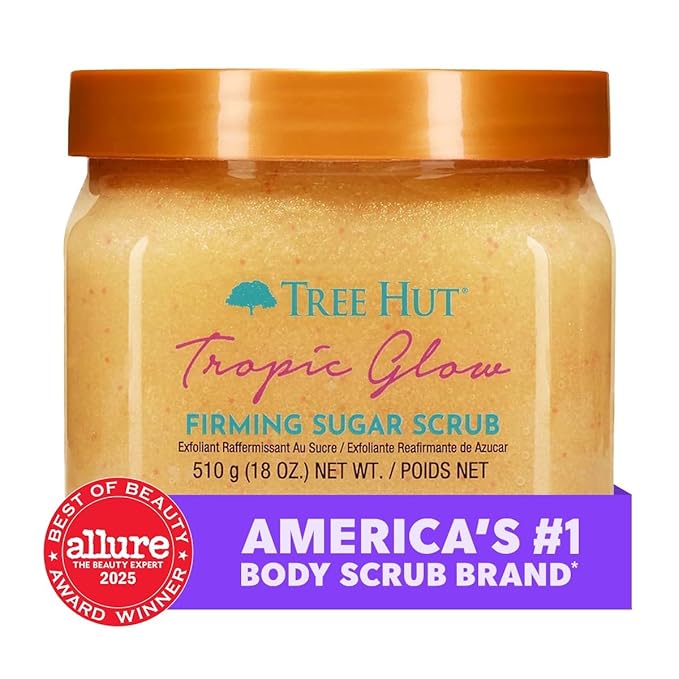 Tree Hut Tropic Glow Shea Sugar Scrub, Exfoliating & Hydrating Body Scrub with Shea Butter, Radiant Glow, Warm Scent, 18 oz
