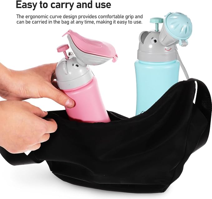 Mipcase 2pcs Portable Travel Urinal for Kids : Emergency Car Potty Cute Elephant Design Toddler Pee Training Cup for Boys & Girls