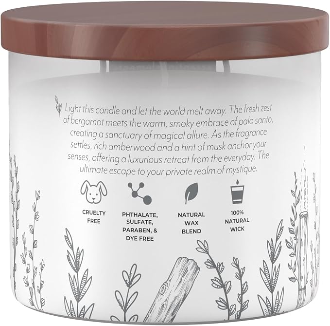 Candle-lite Essential Elements Scented Candles, Palo Santo & Oud Wood, 14.75 oz Jar, Proudly Poured in the USA, Aromatherapy, 3-Wick with 45 Hours of BurnTime, Perfect for Creating a Relaxing Ambiance