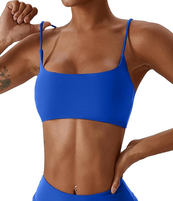 Comper Women's Sports Bras Wirefree Racerback Workout Bras Sexy Thin Straps Yoga Sport Bras with Removable Pads