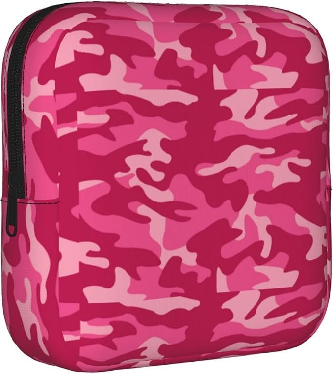 Camo Camouflage Pink Period Bag For Women,Portable Sanitary Napkin Period Pad Pouch For Purse, Small Make Up Bags